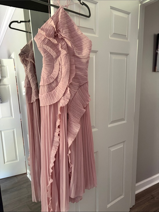 Dresses & Skirts - Elegant Pink One-Shoulder Ruffle Pleated Dress